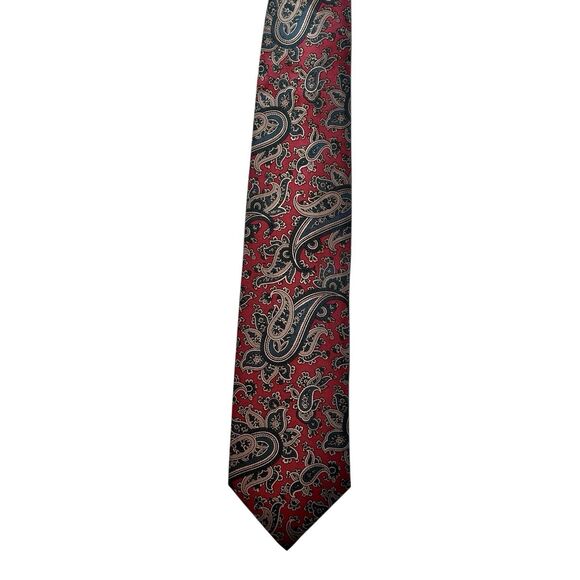 The Toggery Shop San Diego Paisley Printed Silk Neck Tie England Blue Red Gold - Picture 2 of 4